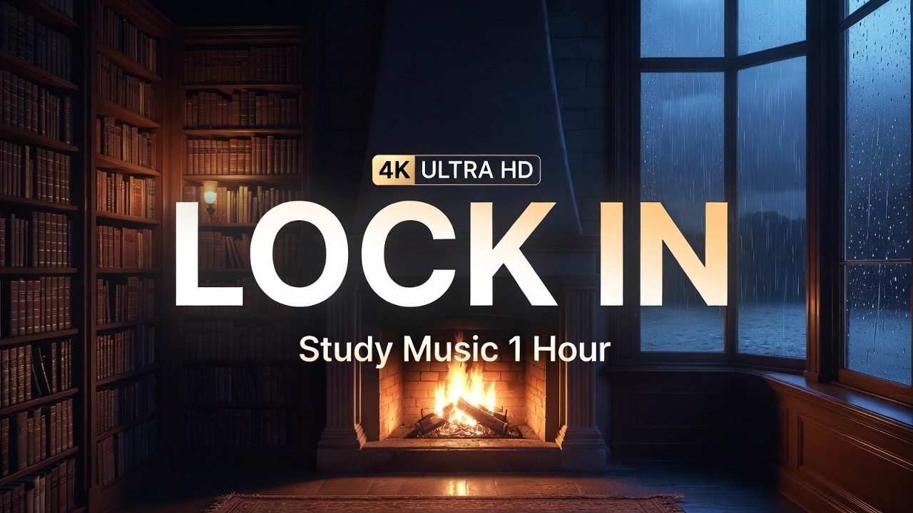 LOCK IN – Cozy Rainy Library Study Session ☔ Fireplace & Soft Jazz (1 Hour Deep Focus)