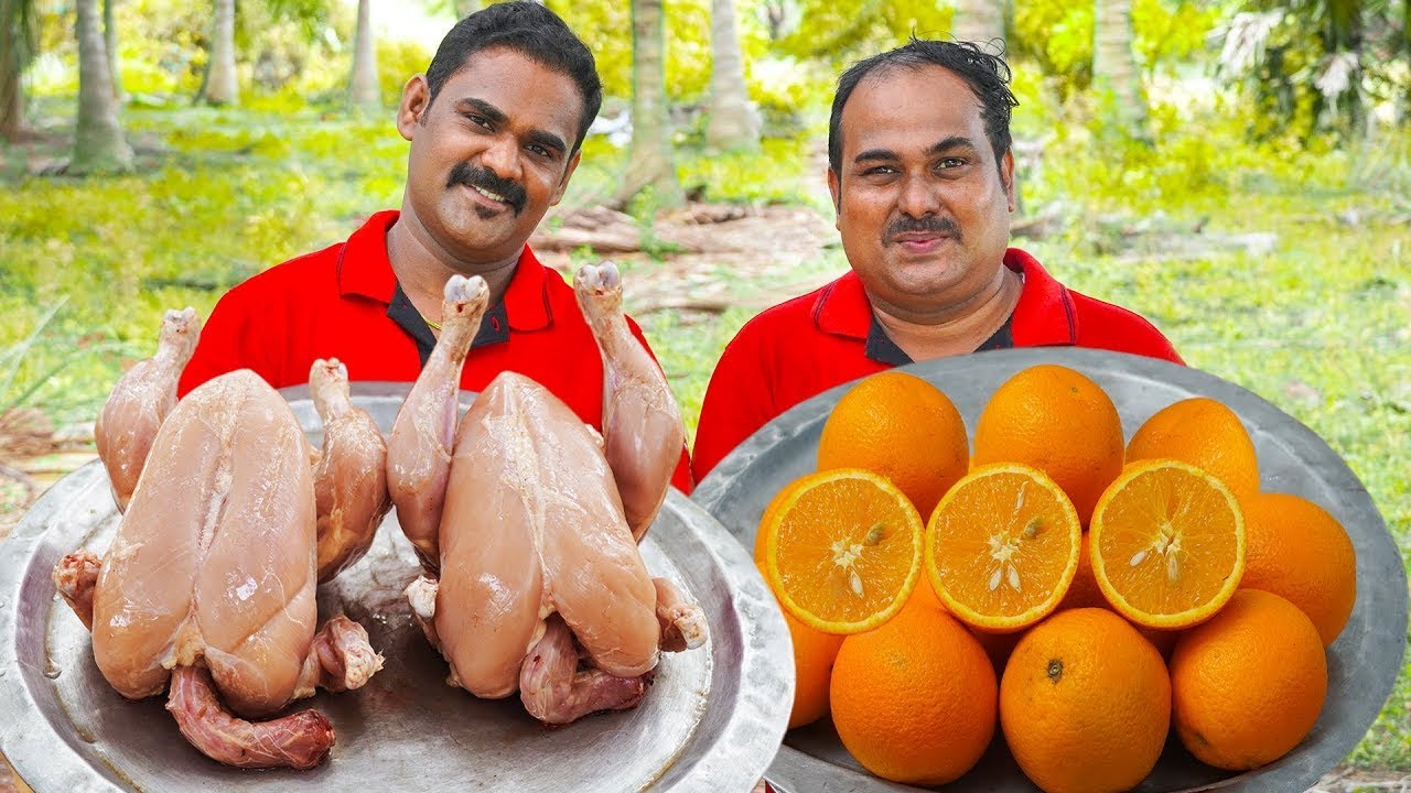 Orange Fruit Chicken🍊ஆரஞ்சு சிக்கன்🐔| Village style Orange Chicken🍗| ஆரஞ்சு ராக்கெட் அடுப்பு