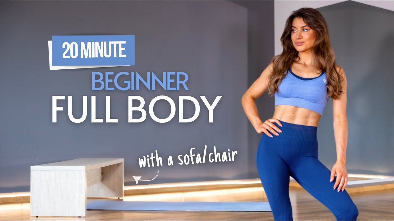 20 MIN FULL BODY BEGINNER FRIENDLY WORKOUT with chair sofa or bench | trening dla początkujących
