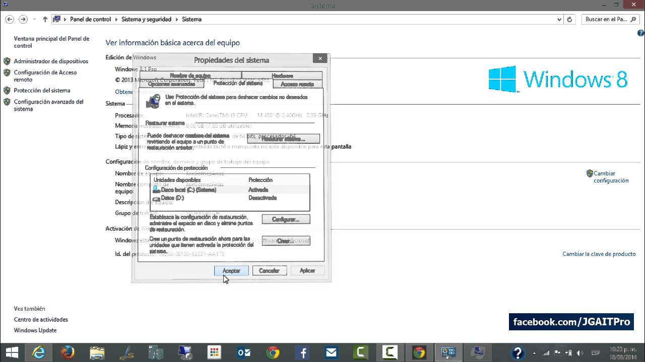 Crear punto de restauración en Windows 8.1