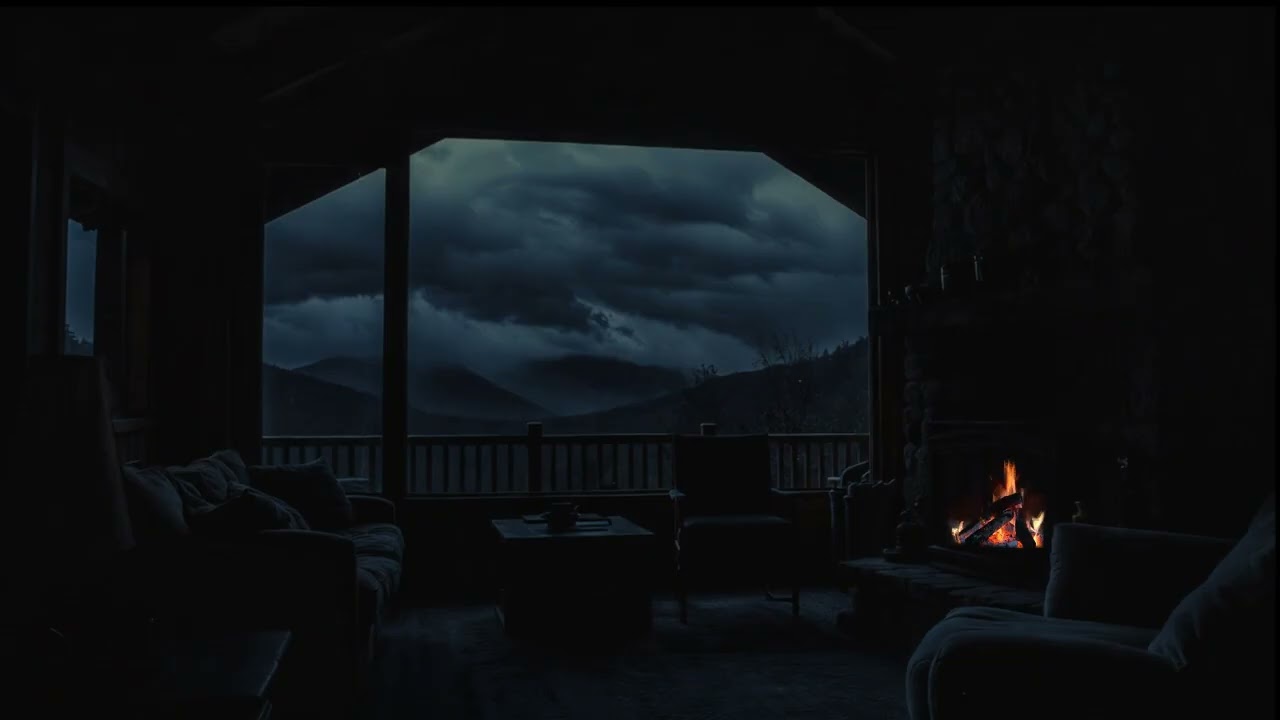 Cozy Room with Rain on Window & Fireplace 🔥 1 Hour   Warm Ambience for Sleep & Relaxation