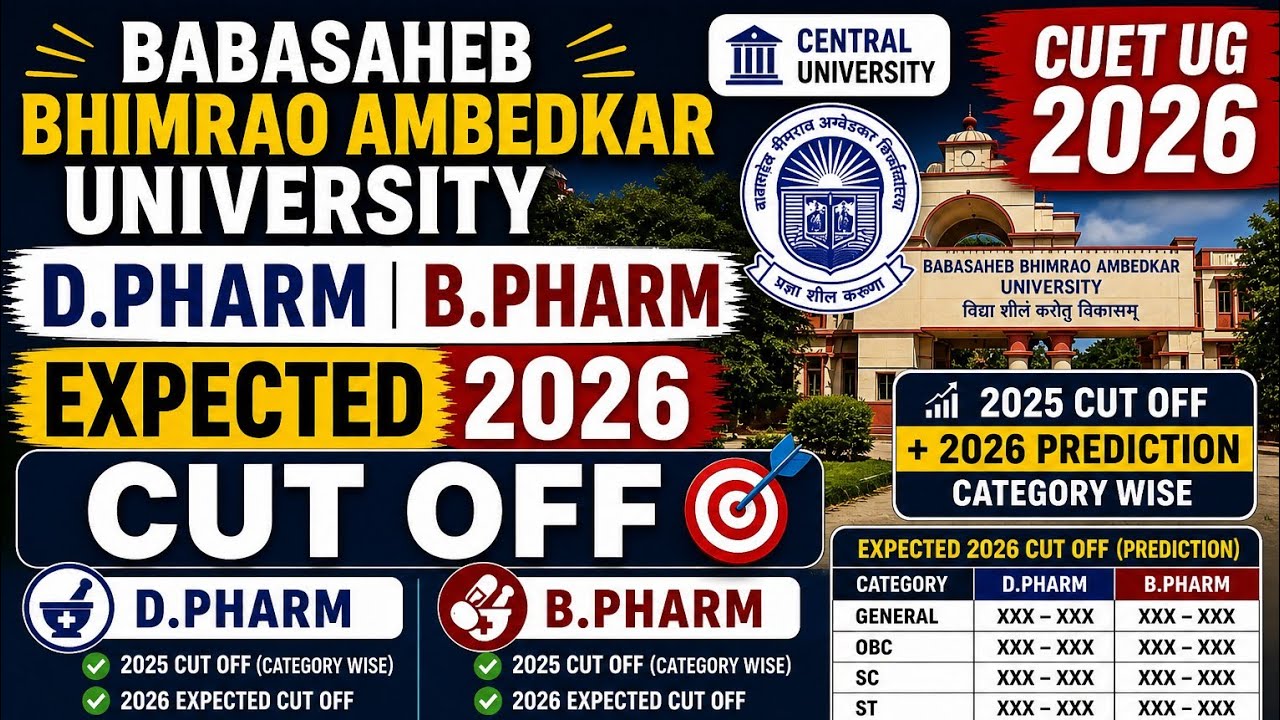 Expected CUET 2026 Cut Off  B.Pharm / D.Pharm | Babasaheb Bhimrao Ambedkar University | Safe Score