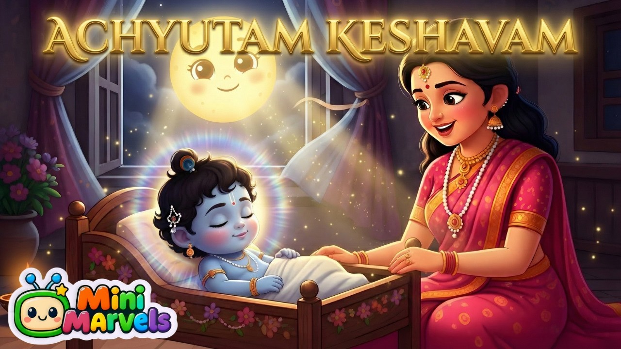 Achyutam Keshavam Krishna Damodaram | Hindi Rhymes & Kids Songs | Krishna Bhajan Mini Marvels