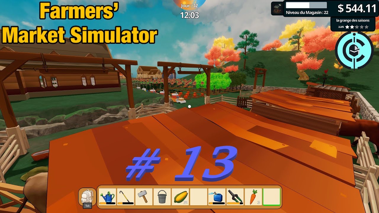 farmer's market simulator #13 il faut charbonner, pour level , agrandissement  étable en plus