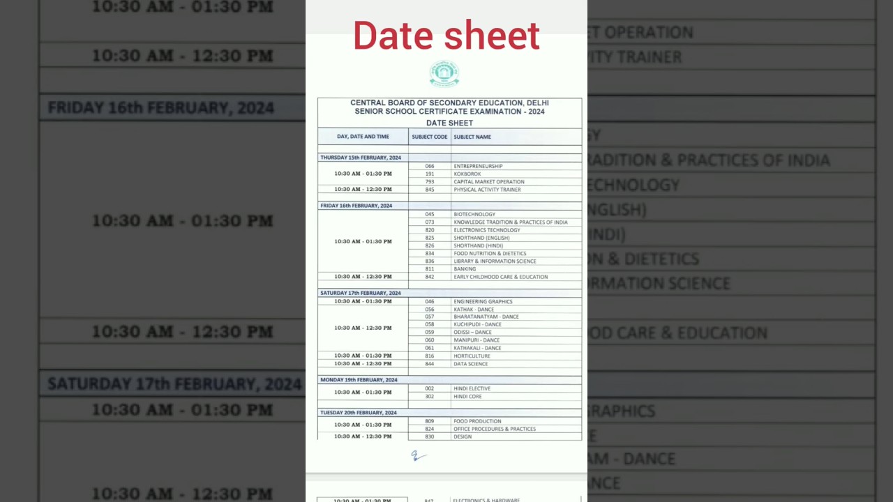 Cbse board date sheet 2024#cbse#date sheet#subscribe
