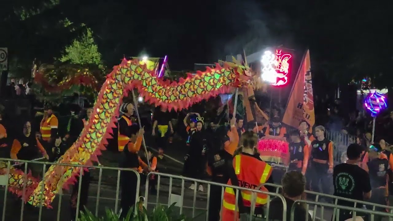 Lion Dance lit up   La Trobe University Torchlight Procession, Bendigo Easter Festival 2026 20260404