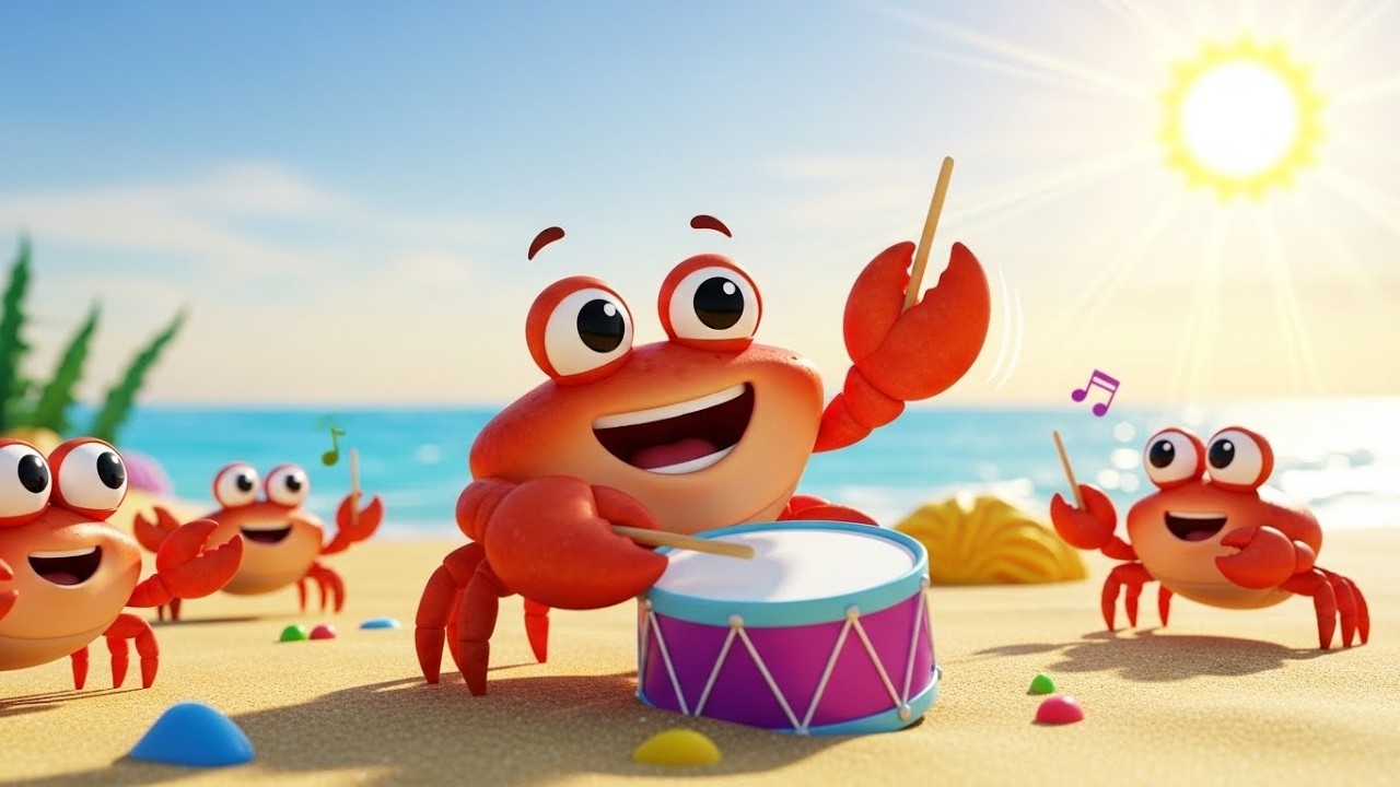 El Cangrejo Toca el Tambor Bum Bum | canciones infantiles | Canción para bebés, Cangrejo Animado 🦀🥁
