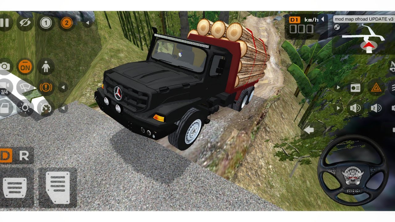 Benz truck wood load  for offroad mountain driving game bus simulator Indonesia truck mod 