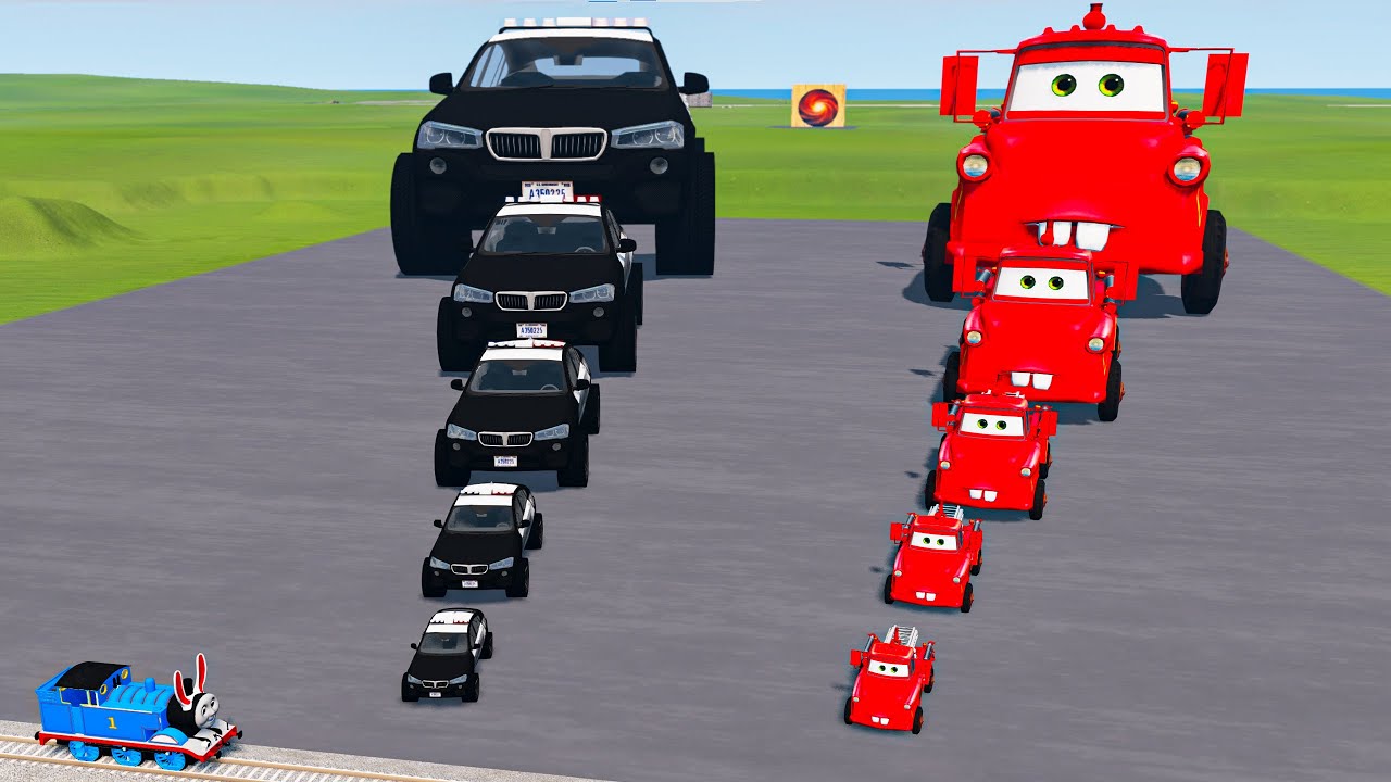 Big & Small Police Car Mcqueen VS Trains Thomas | BeamNG.drive Bruh Bruh Bruh... Ahiha