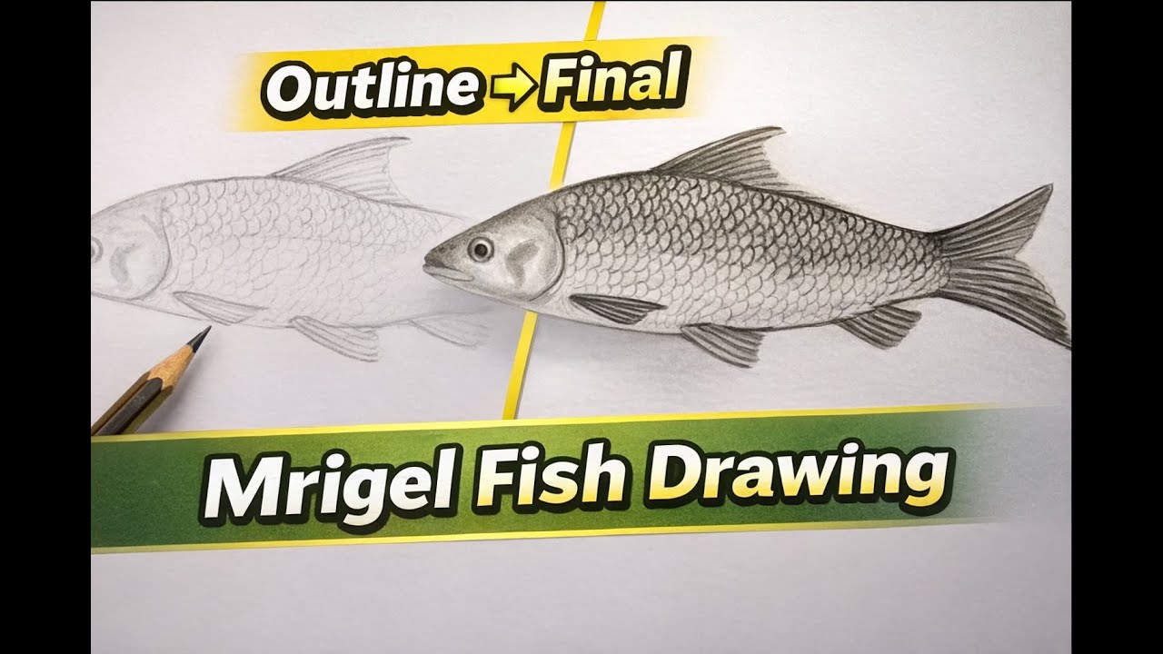 How to Draw Mrigel Fish Step by Step | Mrigel Fish Drawing Tutorial | Easy Mrigel Fish Sketch