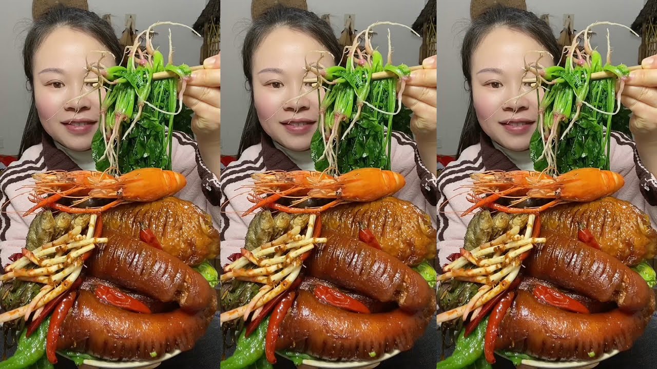 🔥 Homemade Mukbang | Braised Pork, Water Spinach, Eggs & Super Spicy Chili 🌶️ | Super delicious