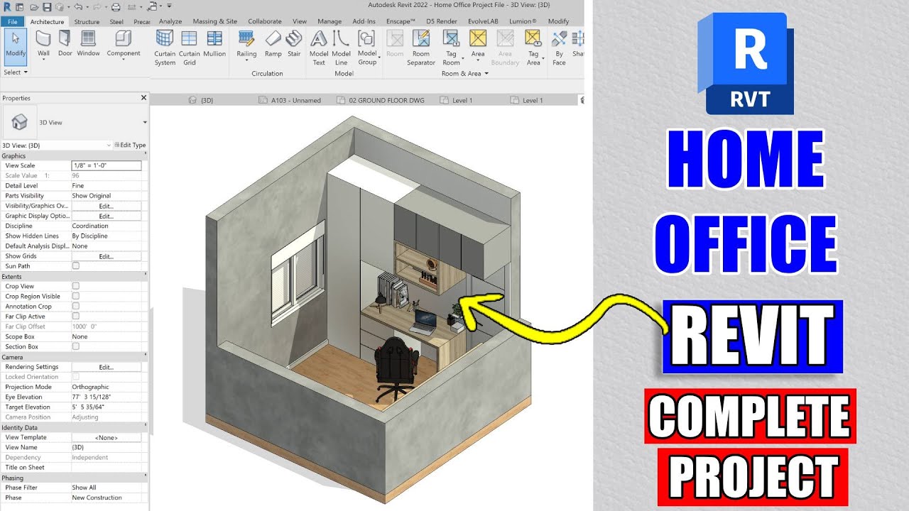 Home Office in Revit Tutorial - 3D Modeling Workflow Tutorial