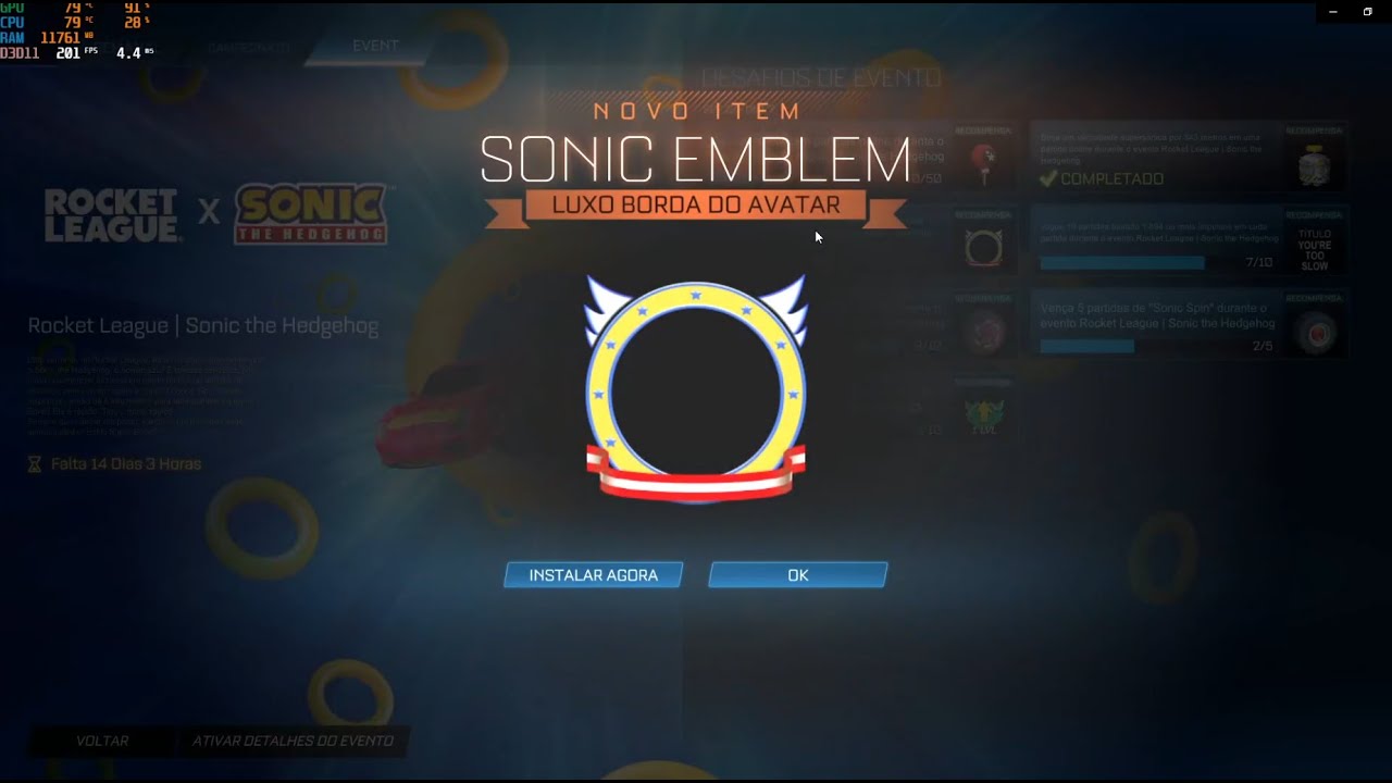 Desafio impulso 1991 e 1894 - Rocket league Evento sonic