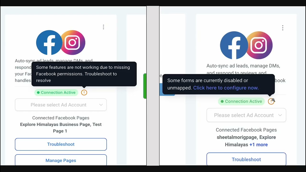 Facebook and Instagram Connection Troubleshooting