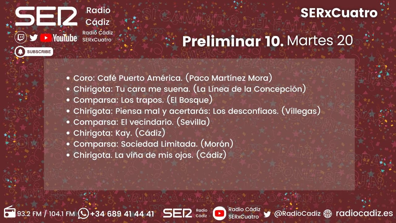 🔴 EN DIRECTO COAC2026: Preliminar diez del Carnaval de Cádiz. Chirigota de los Villegas