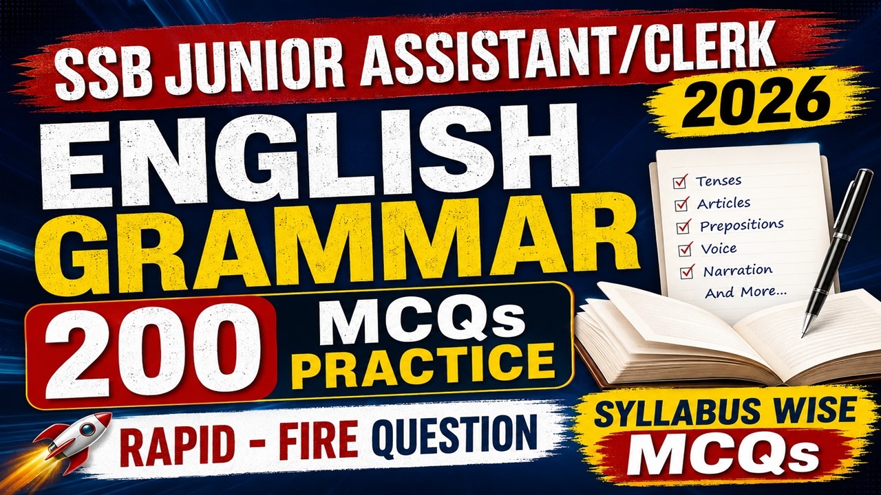 SSB Junior Assistant 2026 English Grammar | 200 Most Expected MCQs | Rapid Fire Quiz
