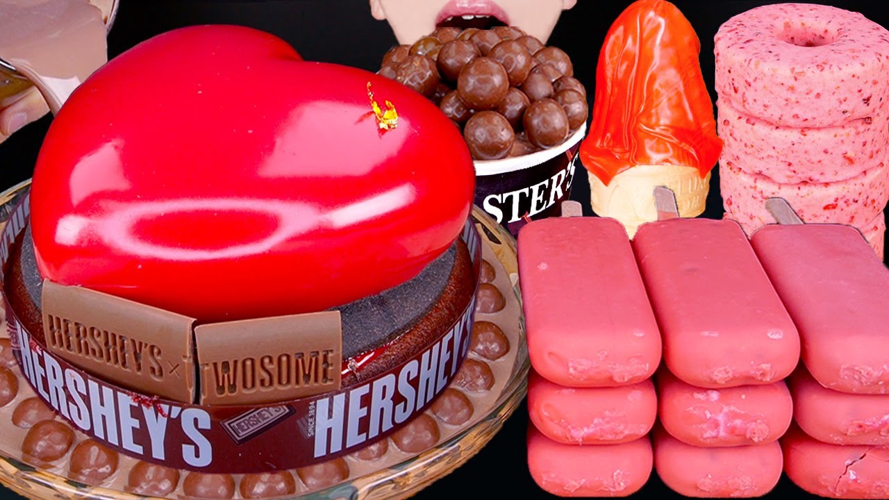 ASMR HERSHEY'S CAKE MALTESERS CHOCOLATE MILK MAGNUM ICE CREAM NUTELLA DESSERT MUKBANG먹방EATING SOUNDS
