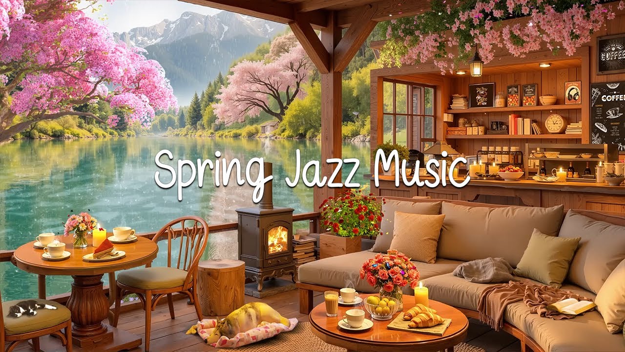 Cozy Spring Lakeside Porch Ambience & Relaxing Jazz Music ☕ Smooth Jazz Instrumental Music for Study