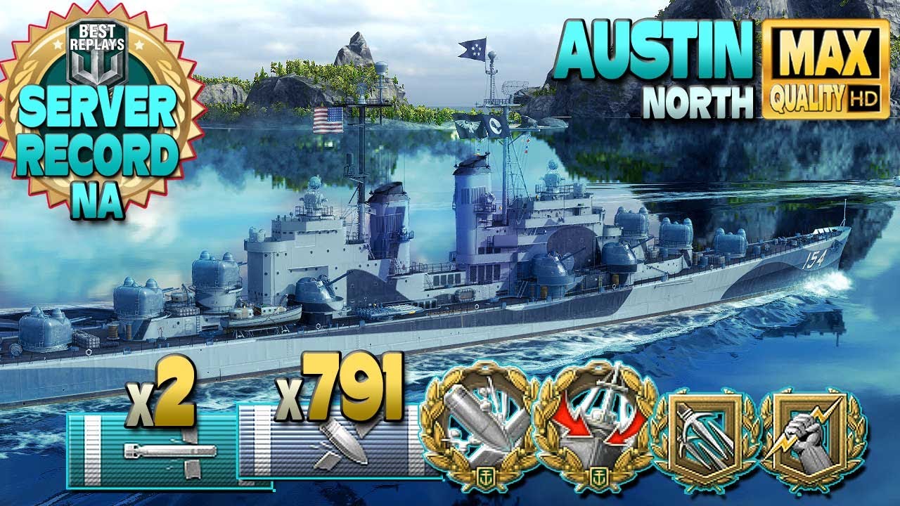 крейсер Остин: Северный сервер, рекордный урон - World of Warships