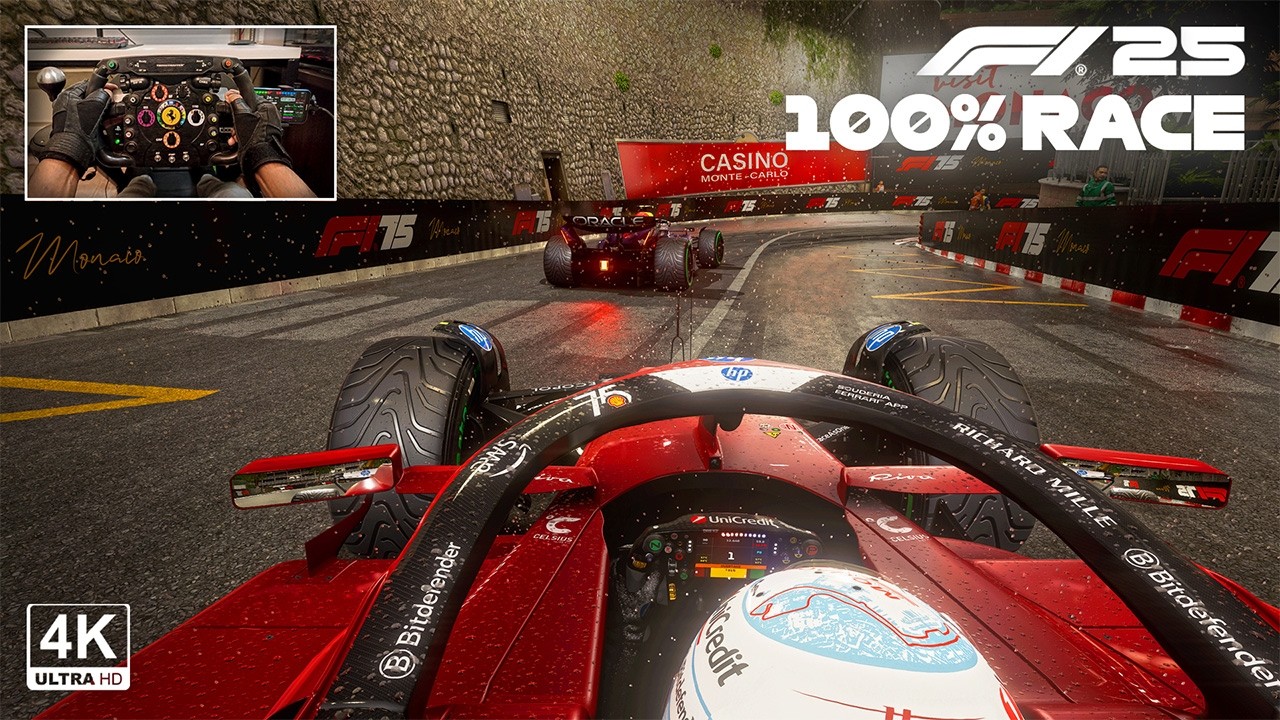 Charles Leclerc's Ferrari SF25 | 2025 Monaco GP 100% Night Race | F1 25 MOD Steering Wheel Gameplay