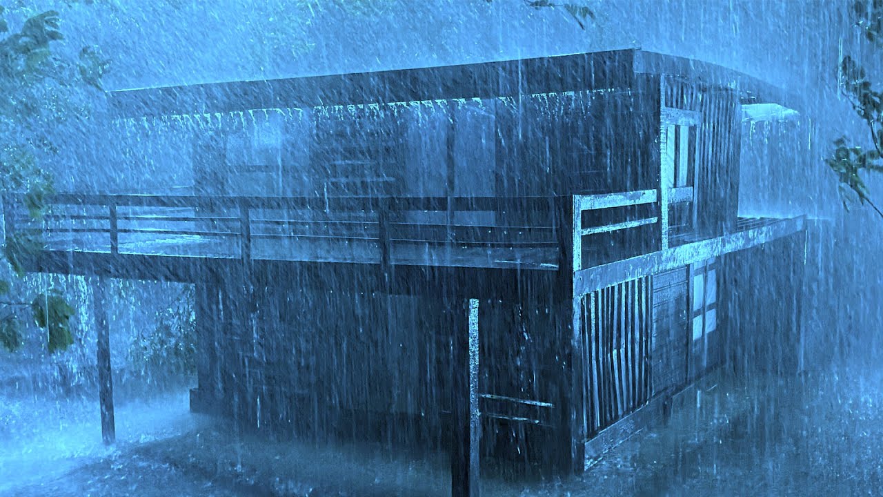 Restful Sleep with Heavy Wind, Thunder Rumbling & Rain Pouring on Worn Tin Roof in Gloomy Forest