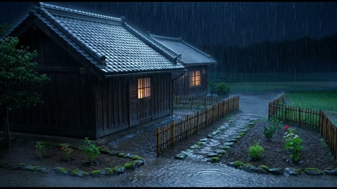 Japanese Countryside Rain at Night 🌧️ Deep Sleep & Study Ambience | Peaceful Rural Japan Relaxation