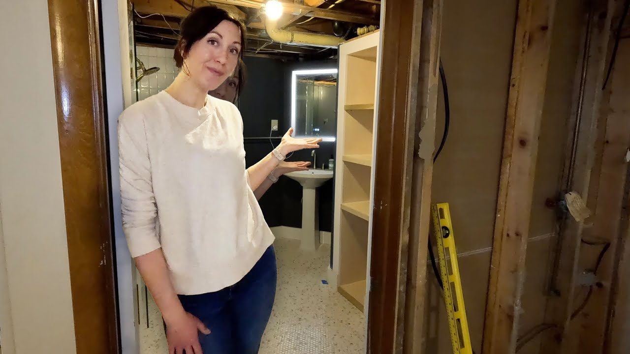 Built in shelves and trim | Extreme Basement Bathroom Makeover, Part 3