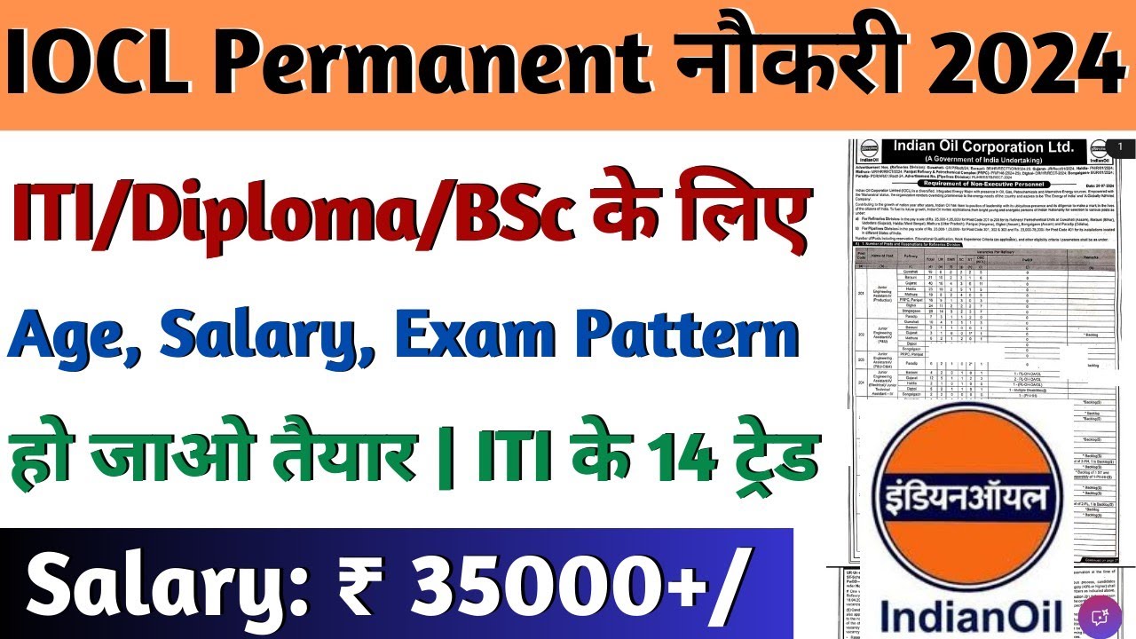 IOCL Permanent नौकरी 2024, IOCL Refinary & Pipeline Division Jobs 2024, ITI Govt Jobs 2024