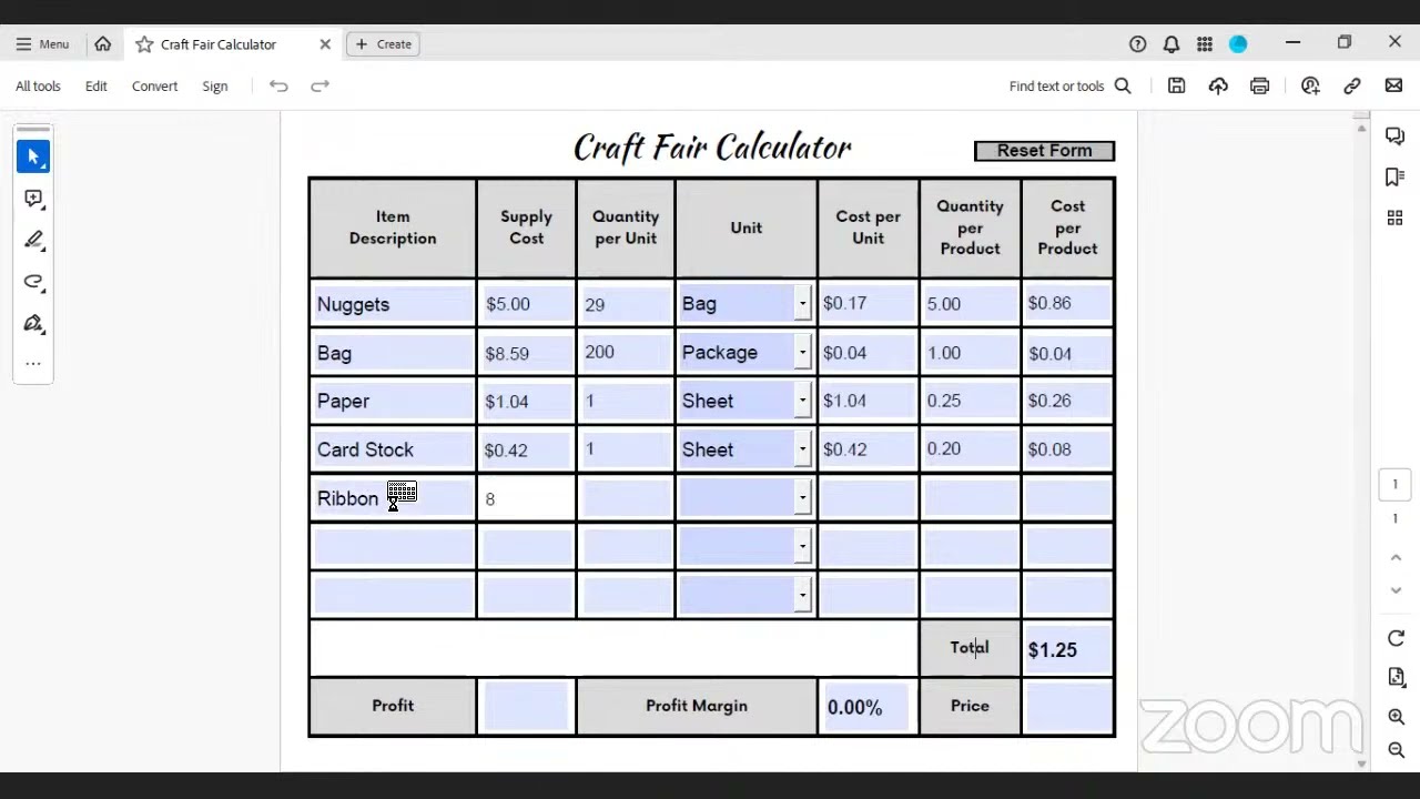 Калькулятор Craft Fair — сладости Hershey's Nuggets — рассчитать стоимость товаров для Craft Fair