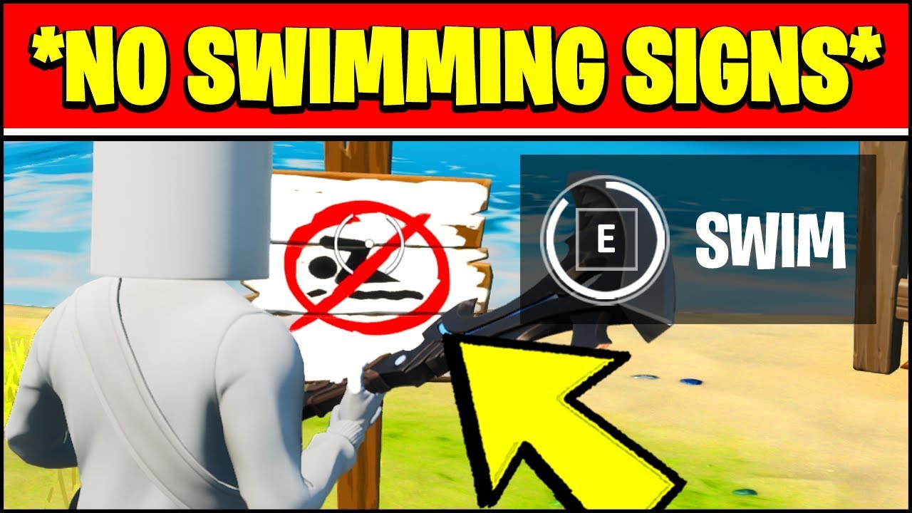 SWIM AT DIFFERENT NO SWIMMING SIGNS Locations (Fortnite OVERTIME Challenges)