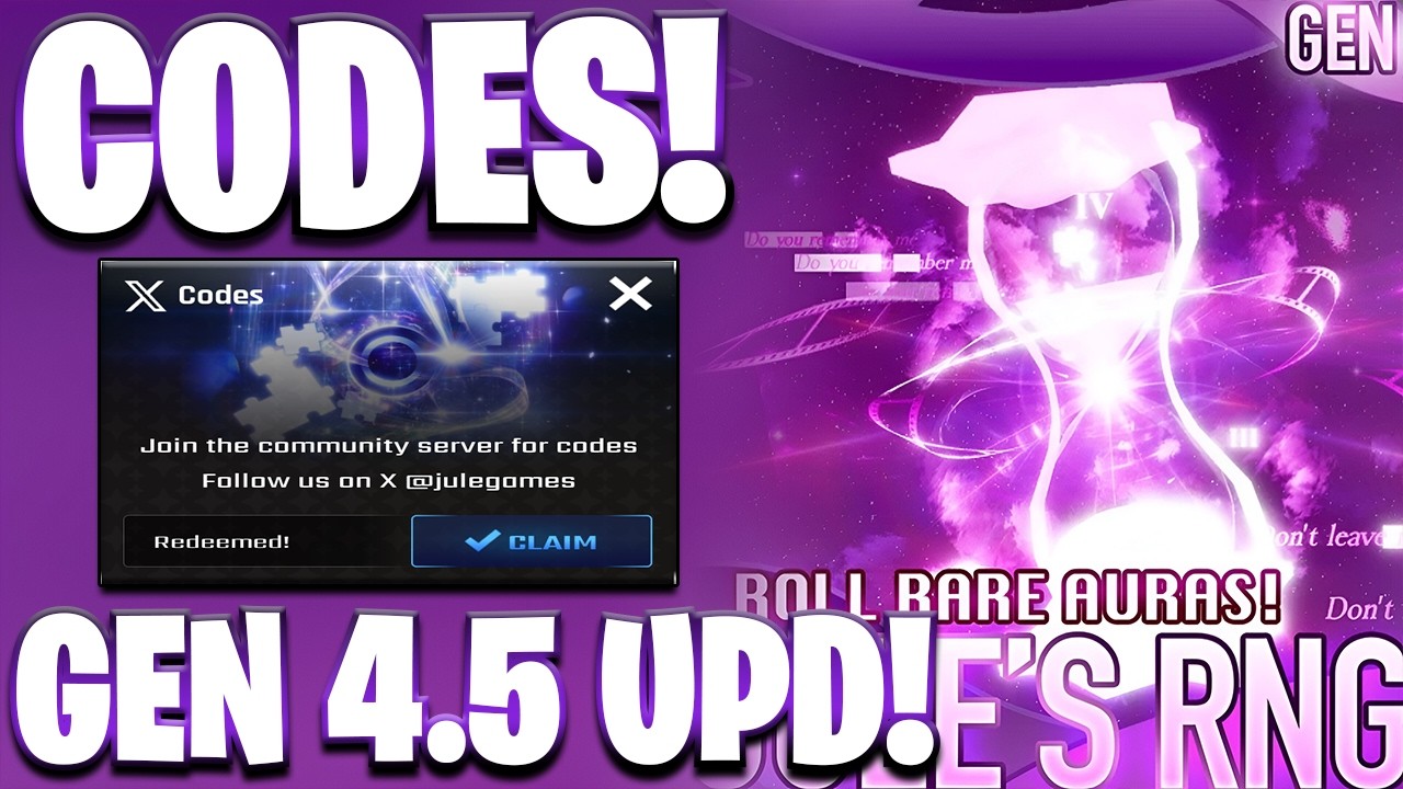 * GEN 4.5* NEW ALL WORKING GEN 4.5 UPDATE CODES FOR JULES RNG! ROBLOX JULES RNG CODES