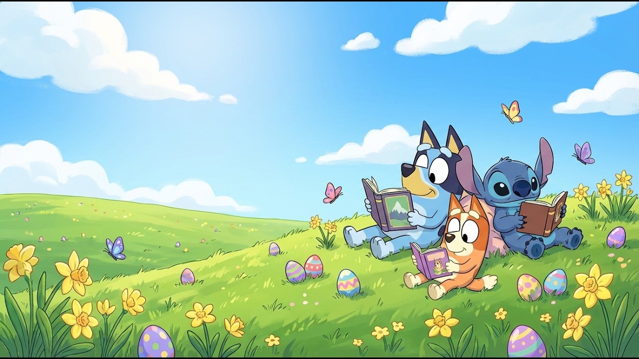 Stitch & Blucy Easter Spring Field 🐣 Chill Lofi Beats for Study & Work 🌸 Reading Under Blue Skies