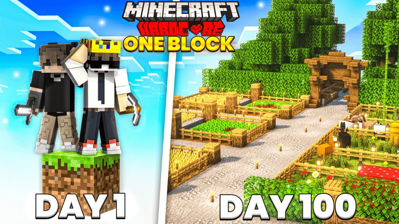 Me and nico Survived 100 DAYS on ONE BLOCK in MINECRAFT HARDCORE
