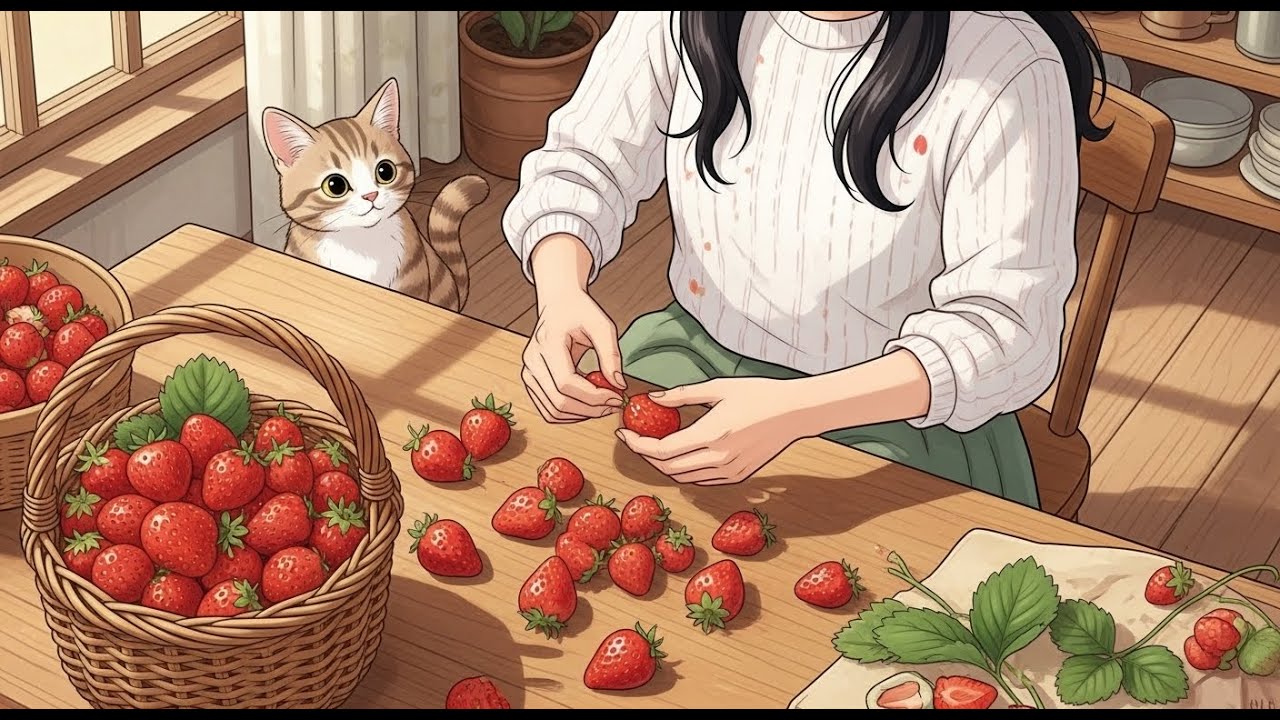 Cozy Morning in the Garden | Picking Flowers & Making Strawberry Jam 🌸🍓 ghibli style