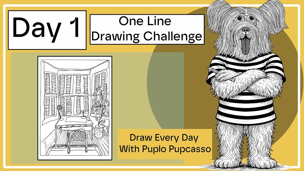 Draw Every Day with Puplo Pupcasso | Day 1: One Line
