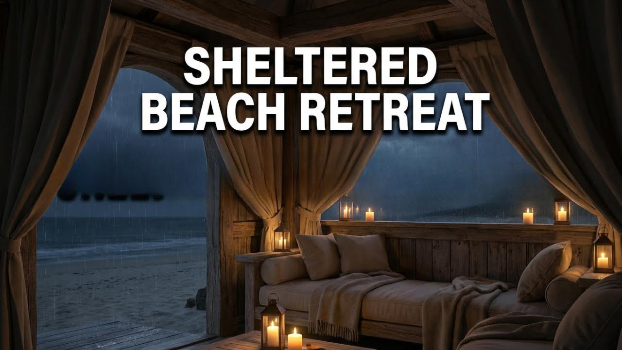Sheltered Beach Cabana Retreat For Deep Sleep with Rain Sounds & Candlelight