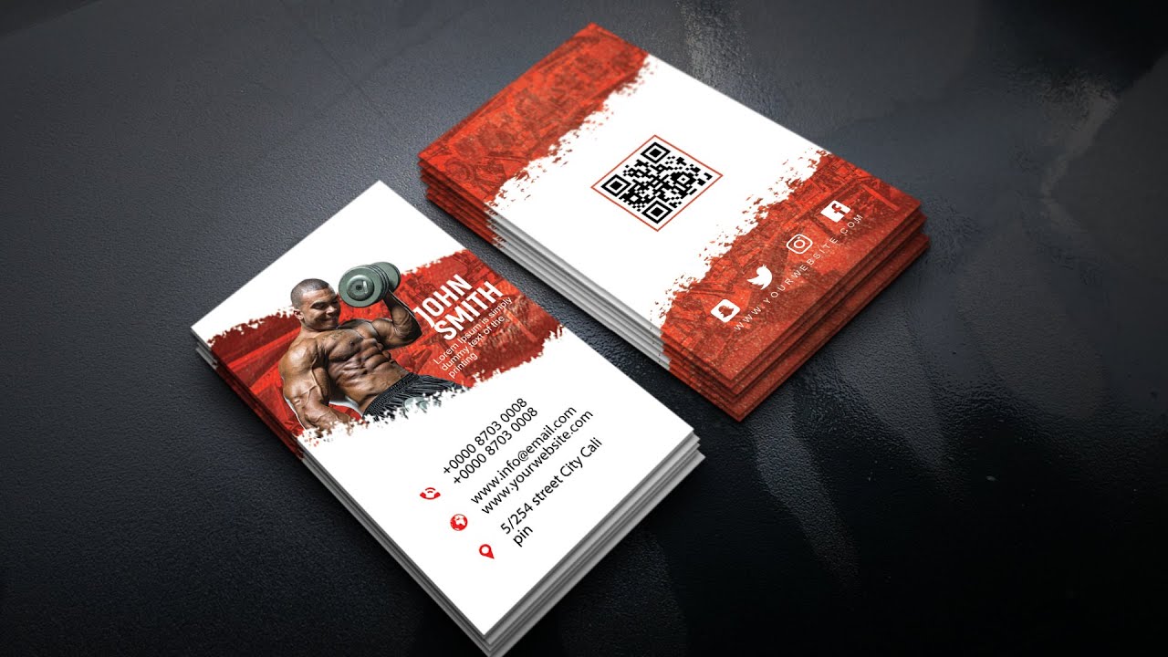 Vertical Fitness Gym Business Card | Photoshop Tutorials
