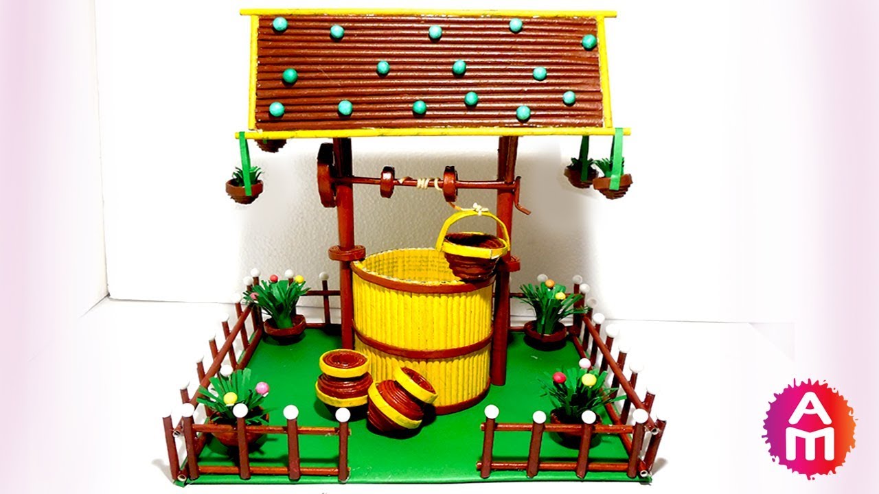 DIY artificial rustic water well showpiece | Newspaper crafts | Best out of waste