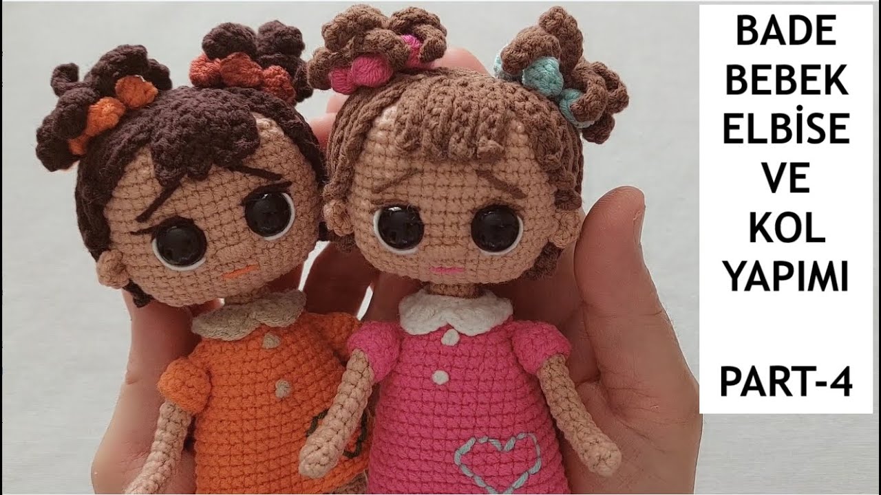 BADE Bebek KOL VE ELBİSE Yapımı PART -4(easy mini doll pattern)((Englishsubtitle)