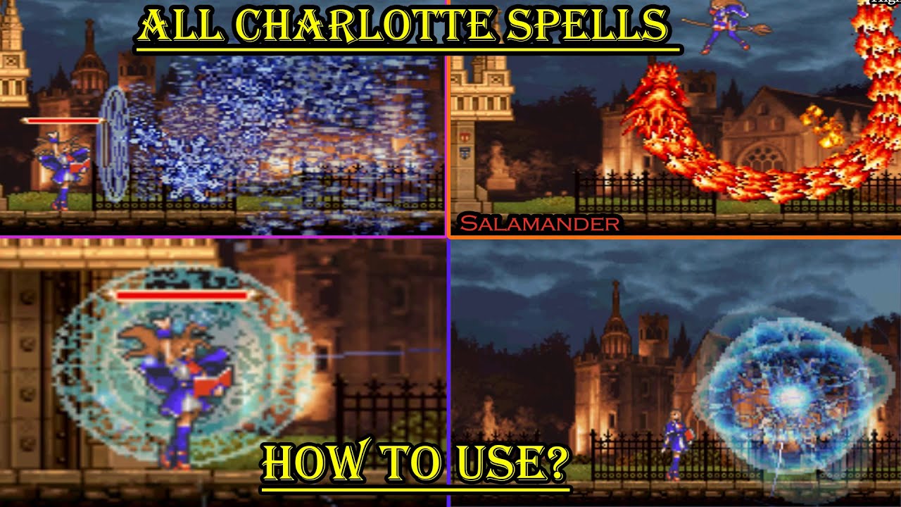 All Charlotte Spells / Todos los Hechizos de Charlotte Demostración - Castlevania Portrait of Ruin.