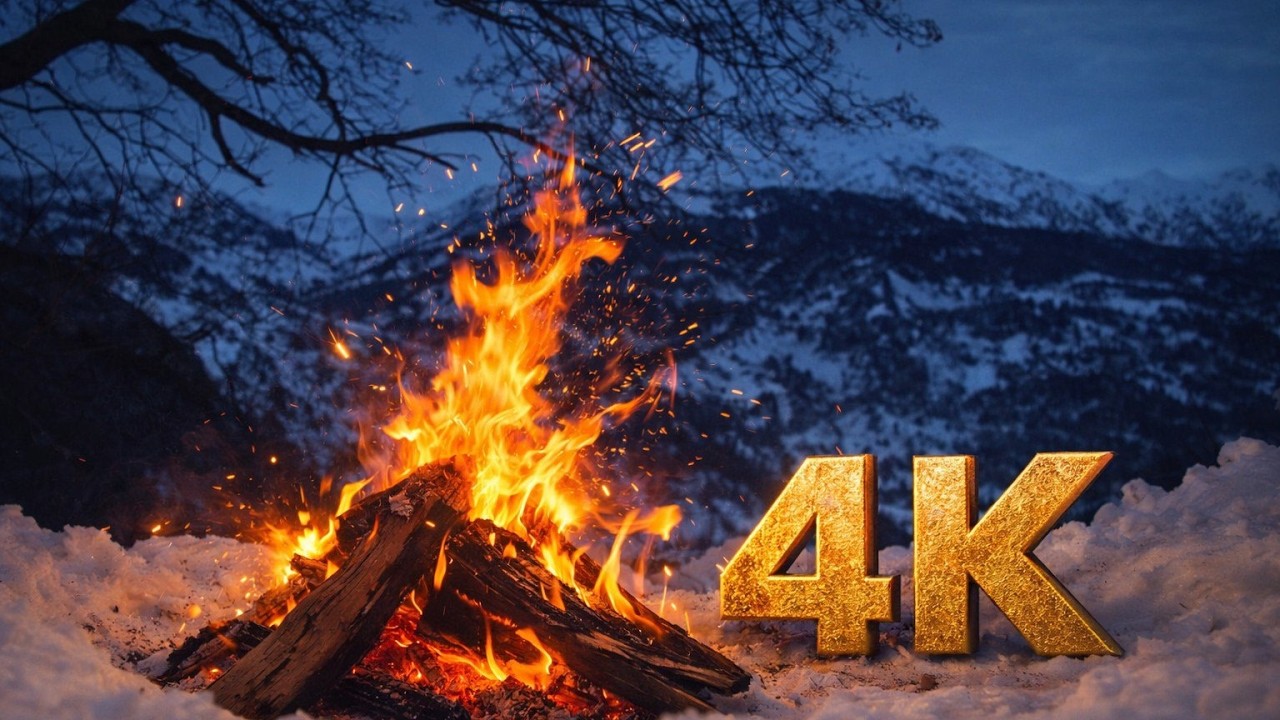 5 Hours of Relaxing Campfire in the Snow 🔥 4K Winter Ambience