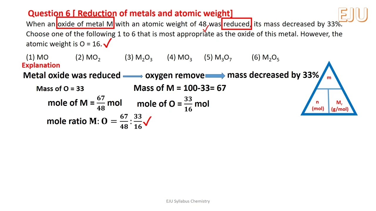 Derive metal oxide formula from reduction of metal oxide (Amount of substance and chemical reaction)