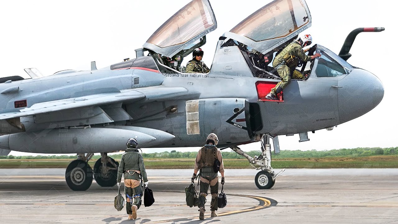 US Pilots Preparing Their Unique EA-6B Prowler For Extreme Electronic Warfare Mission