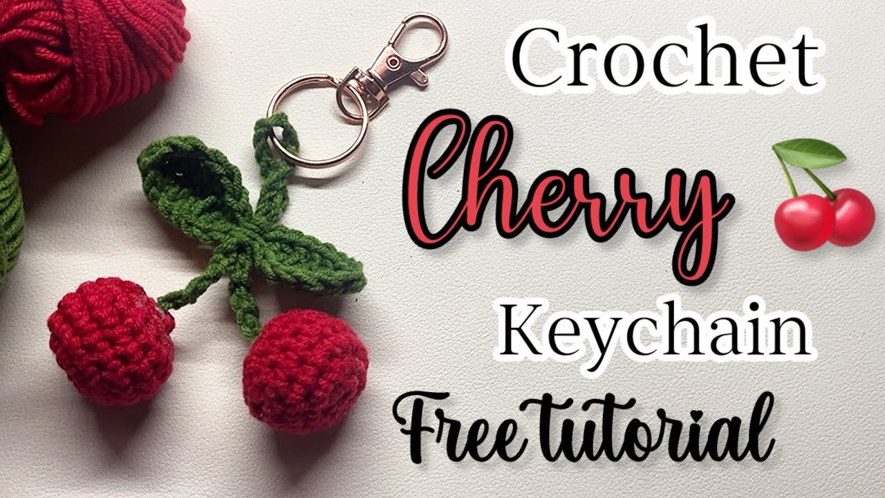 #crochet #كروشيه Crochet Cherry Keychain 🍒 | تعليقة كرز كروشيه باترون مجاني