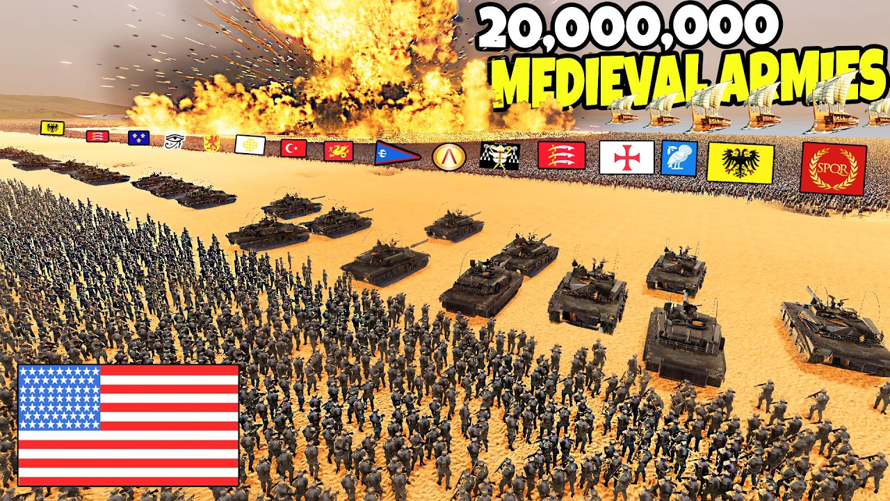 Can Modern US ARMY Hold BEACH vs 20,000,000 MEDIEVAL ARMY! - UEBS 2