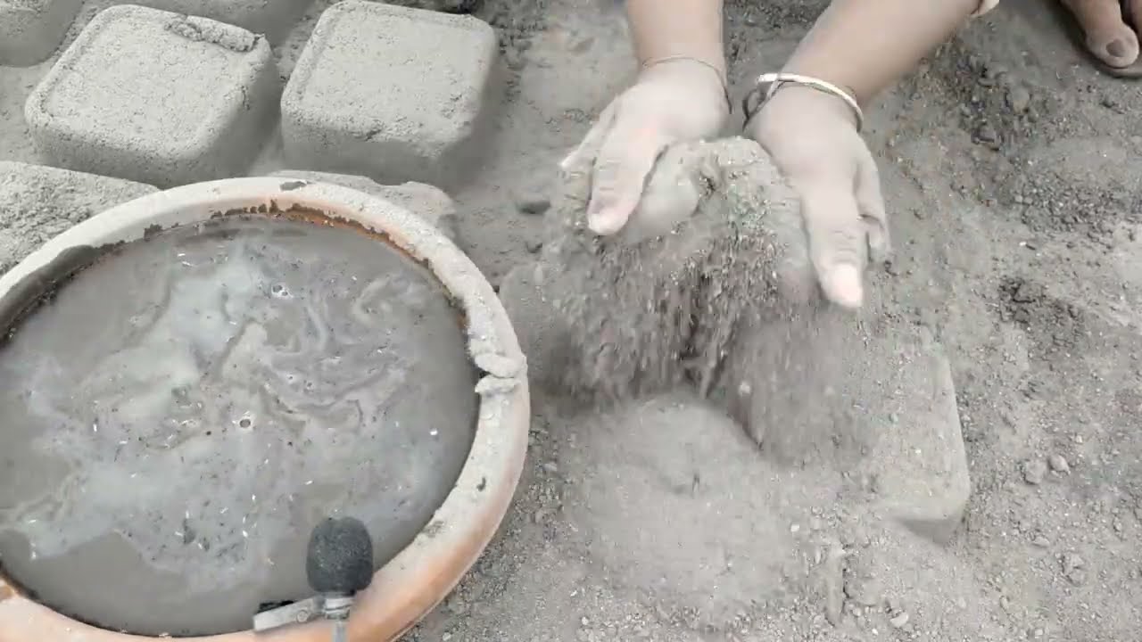 Asmr - Gritty sand cement floor crumbling dry and water 💦💦