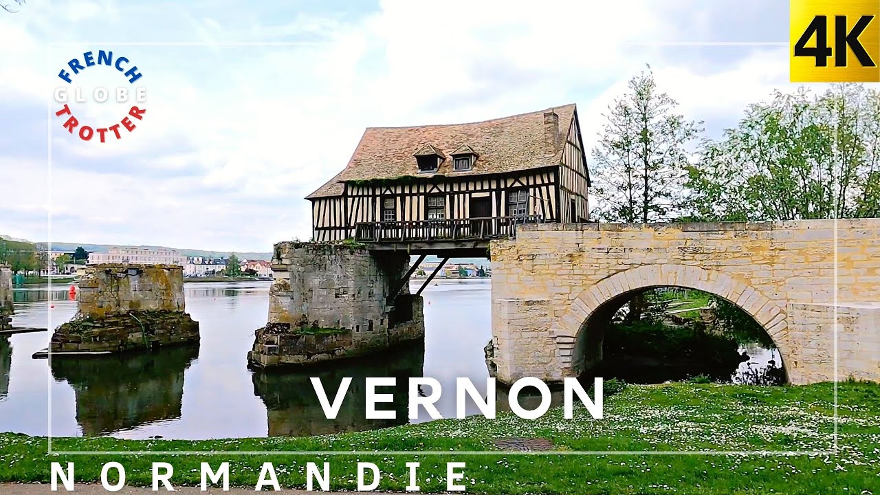 ᴘᴀʀɪꜱ ᴅᴀʏ ᴛʀɪᴘ City near Monet’s home 🇫🇷VERNON WALK 4K Charming Old Mill on Medieval bridge