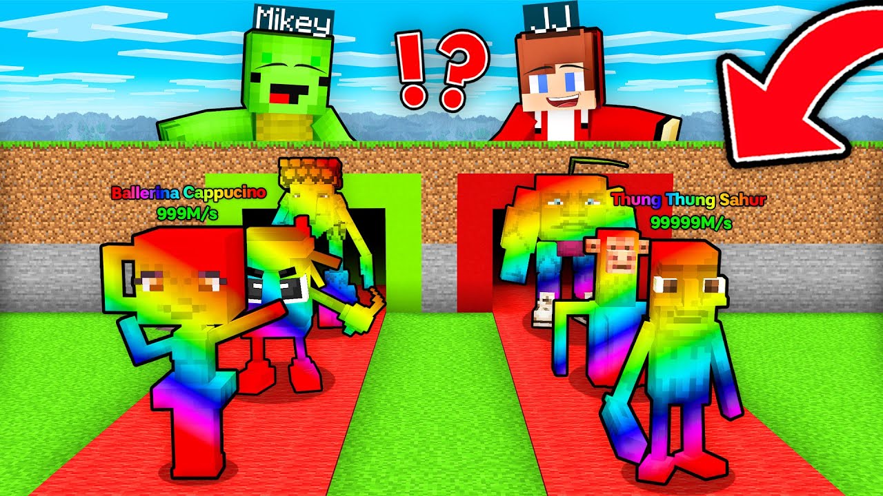 JJ and Mikey : Steal a RAINBOW Mob in Minecraft ! - Maizen
