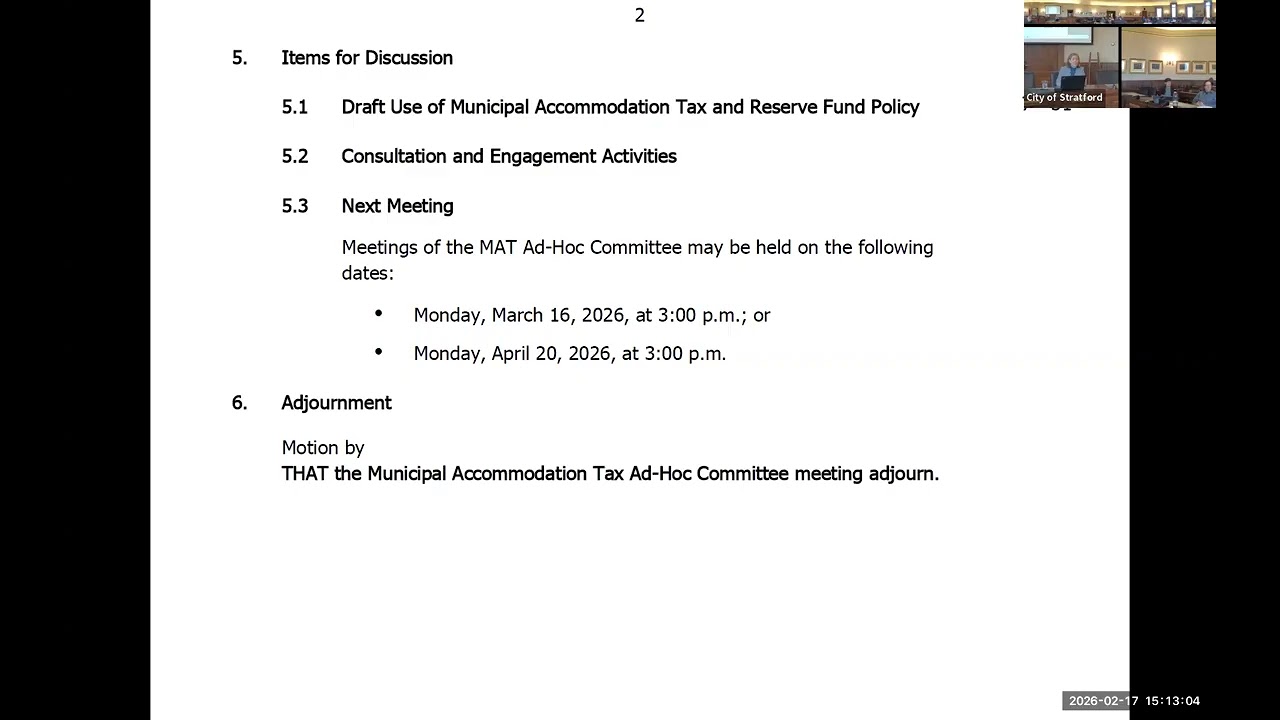 Febryary 17, 2026 Municipal Accommodation Tax (MAT) AD-Hoc Committee meeting