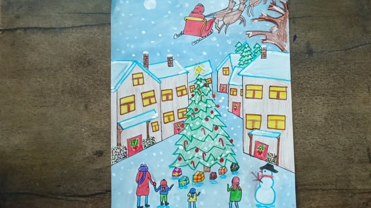 Merry Christmas⛄🎄 everyone. Christmas drawing with pencil colour, water colour, and sketch pen.